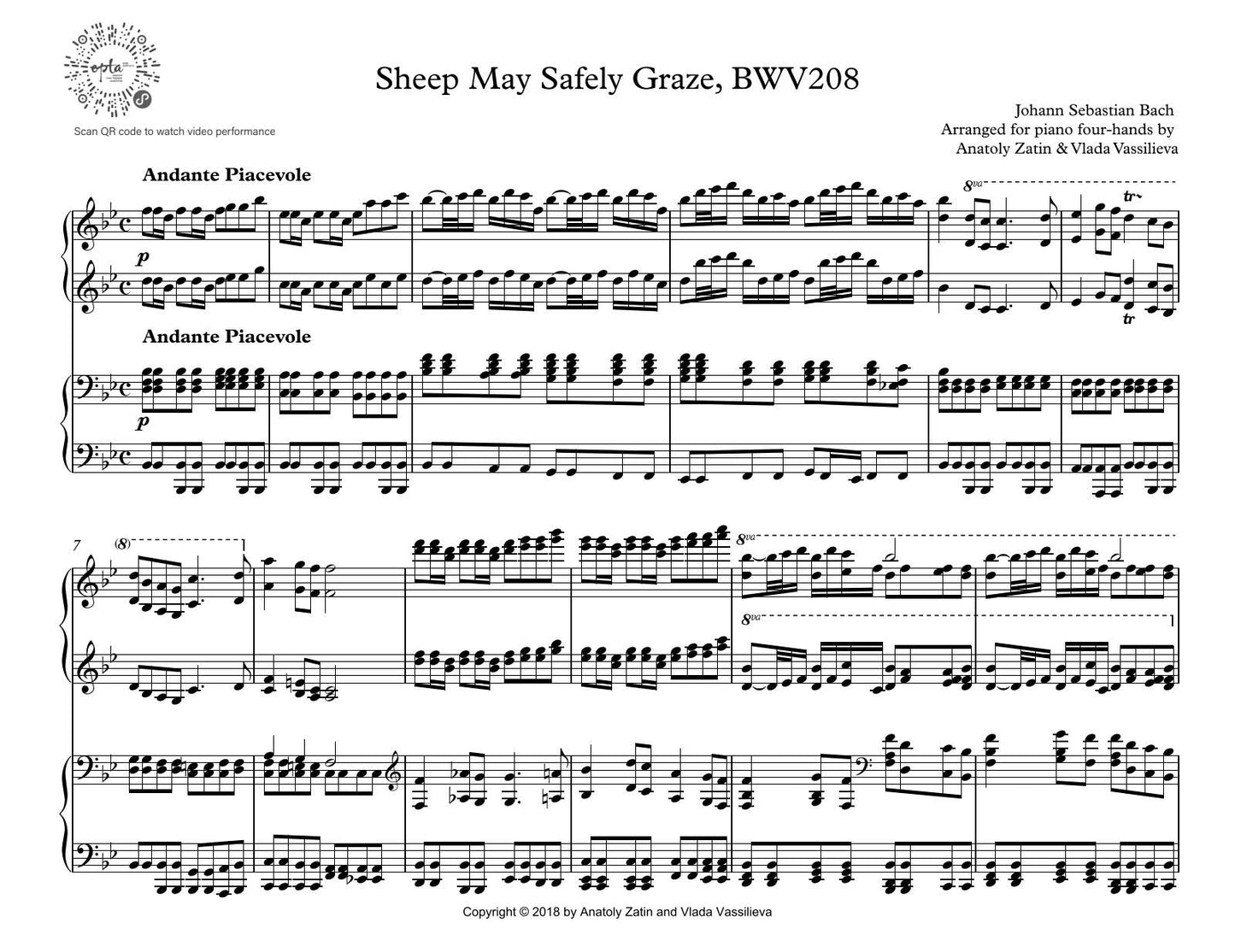 Sheep May Safely Graze J.S.Bach Piano Duet