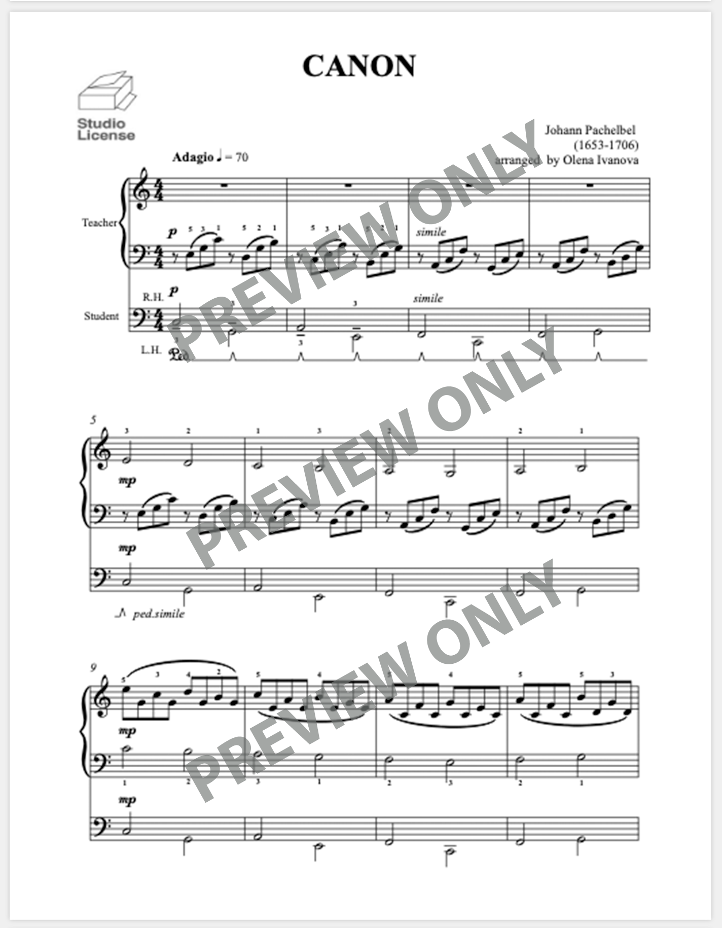 Olena Ivanova Pachelbel's Canon in D (Studio Licensed PDF)